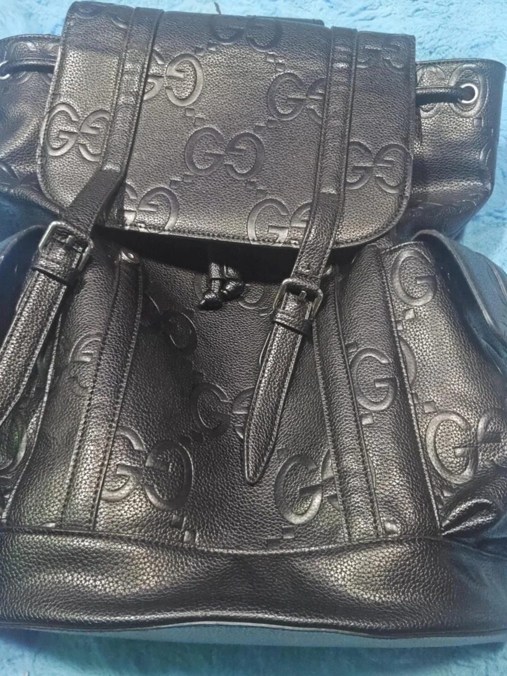 Gucci - Auth Gucci 625770 GG Embossed Leather Black Backpack